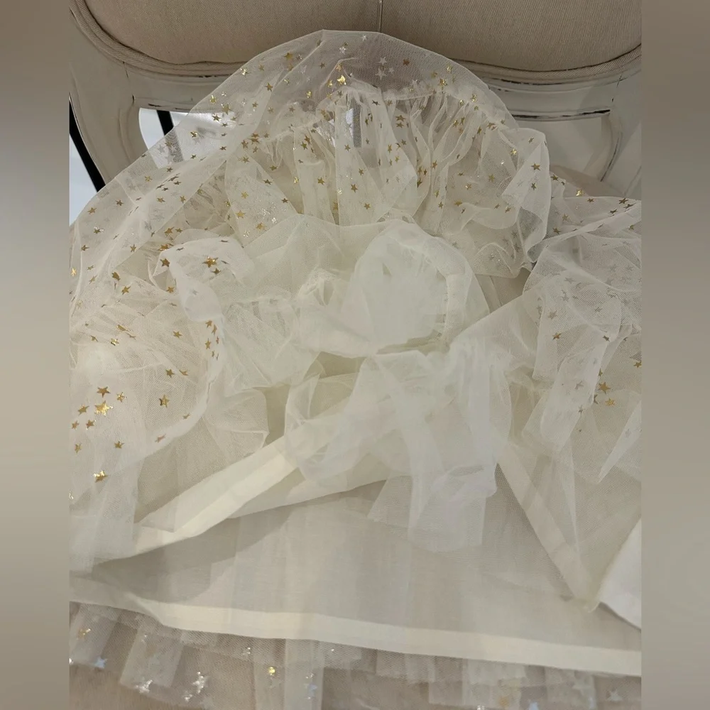 🦢 12 Mth Oshkosh Ivory Tulle Fancy Dress with Gold Star Details NWT - Picture 13 of 14